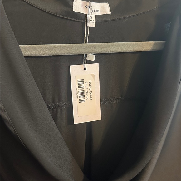 Satin cowl neck rouched detail long sleeve mini black dress. NWT. - Picture 6 of 6